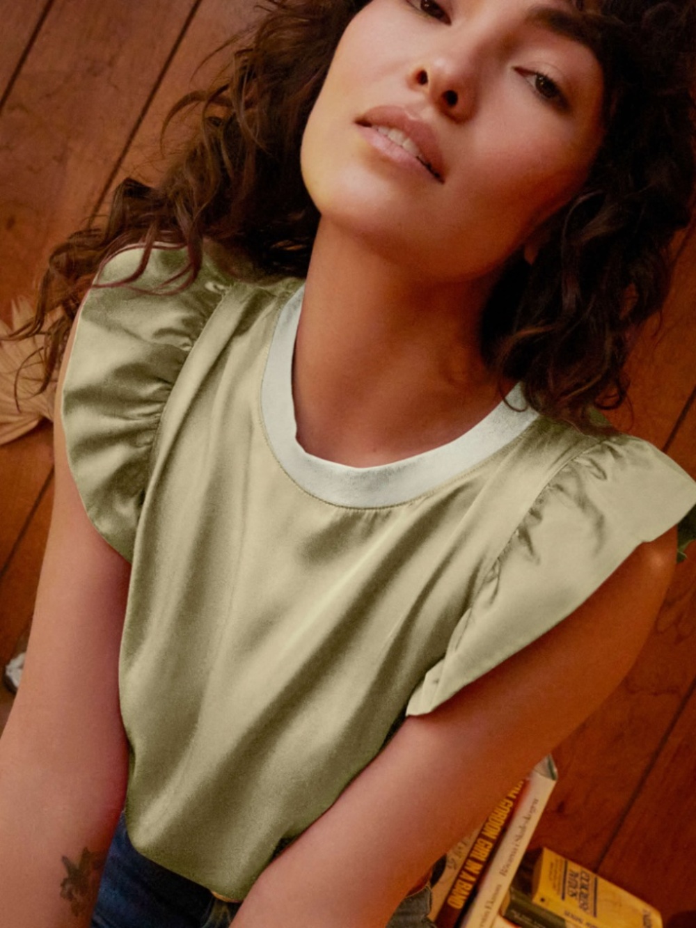 (NWT!) Nation LTD "Paulette" Sateen Ruffle Sleeve Tank